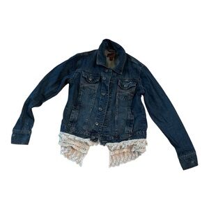 Aeropostale Blue Jean Jacket with Lace Fringe Trim Large Country, Western, Rodeo
